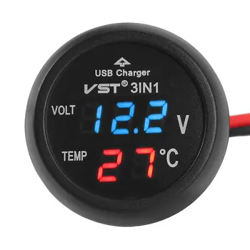 12V/24V Skaitmeninis Matuoklis Stebėti 3 1. LED USB Automobilinis Įkroviklis Voltmeter Termometras Automobilių Battery Monitor LCD Skaitmeninis Dvigubas Ekranas