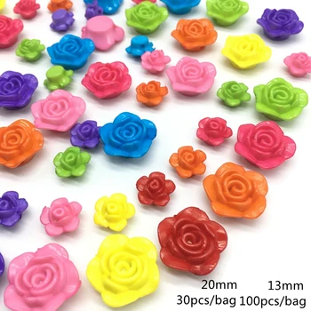 13mm 20mm Akrilo rožių gėlių karoliukai Papuošalai priėmimo Plokščio dugno paviršiaus spalva Vaikų žaislai duobute Meideheng