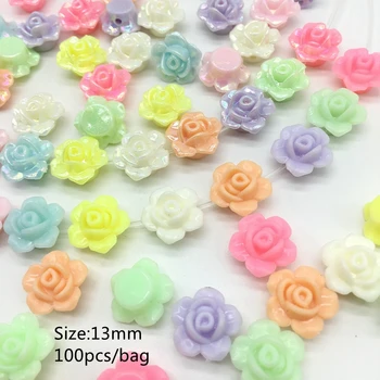 13mm 20mm Akrilo rožių gėlių karoliukai Papuošalai priėmimo Plokščio dugno paviršiaus spalva Vaikų žaislai duobute Meideheng
