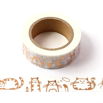 15mm*10m Kawaii katė Aukso Kvapų Washi Tape Dekoratyvinis Lipnia Juosta Decora 