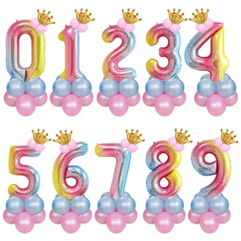 15vnt Skaičius balionas Karūna Gimtadienio Apdailos Vaikai Rožinis Mėlynas Balionas Colume bazės Jubiliejų Apdailos Šalis, Baby Shower