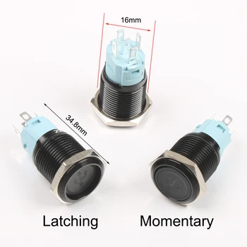 16mm Aliuminio Momenary/Latching metalo Led logo šviesos latching fiksuotojo mygtuką perjungti pritaikoma automobilio garsiakalbį ragų buttonswitch