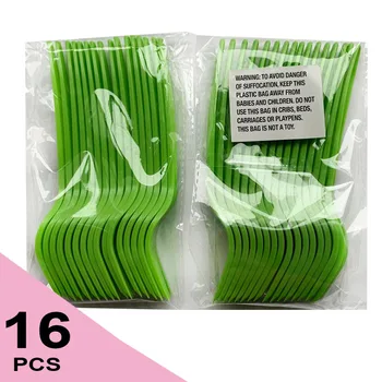 16pcs per pakuotėje žalia plastikiniai indai, vienkartiniai indai, Šakutės gimtadienio nustatyti, apyvokos reikmenys