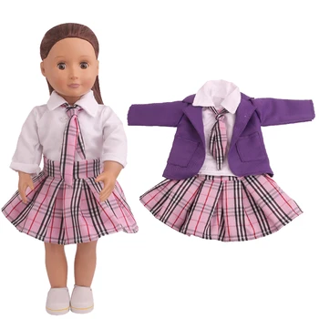 18 colių Mergaičių lėlės suknelė Violetinė mokyklos vienodos Amerikos naujagimių drabužiai, žaislai tinkami 43 cm kūdikių lėlės c791