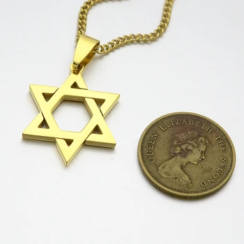18KGP Aukso Tono Nerūdijančio Plieno Žydų Dovydo Žvaigždę, Žavesio Karoliai Pakabukas 24 colių Pažaboti Grandinėje