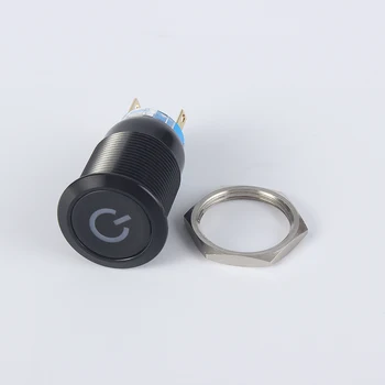 19mm Metalo, Aliuminio juoda paspauskite mygtuką Led maitinimo ženklas lempos mygtuką latching pereiti savarankiškai užraktas momentinės Tiesioginio ButtonSwitch 19DY.BK