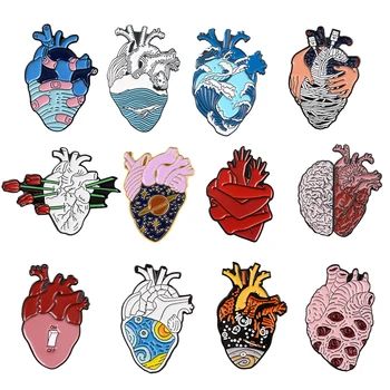 19style Anatominiai Širdies Emalio Smeigtukai Medicinos Anatomijos Sagė Širdies Neurologijos Kaiščiai Gydytojas ir Slaugytoja Atlapas Pin Krepšiai Ženklelis Dovanos