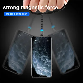1m 2m LED Magnetinio Kabelis Nailono Tinklelio Micro USB C Tipo Kroviklis iPhone 12 Pro USB Įkrovimo Kabelis Huawei 
