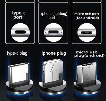 1m Magnetinio įkrauti Mobiliojo Telefono Kabelis USB C Tipo Srautas Šviesos Apšvietimo Duomenų Laidą Xiaomi 