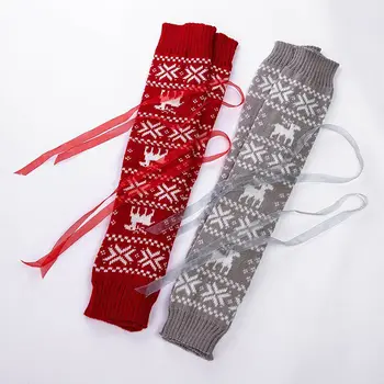 1Pair Kalėdų Moterų Ilgas Megztas aukštakulniais Kojinės Žiemos Minkštas Virš Kelio Kojų Šildytuvus Raudona/Pilka