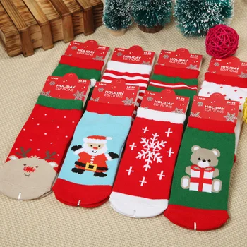 1Pair medvilnės Kalėdų vaikų Kalėdų kojinės kūdikių kojinės Kalėdų kojinės rudenį & žiemos sprogimų Studentų kojinės