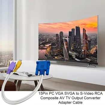 1pc 15Pin PC VGA, SVGA S-Video, RCA Composite AV TV Out Konverteris Adapterio Kabelis