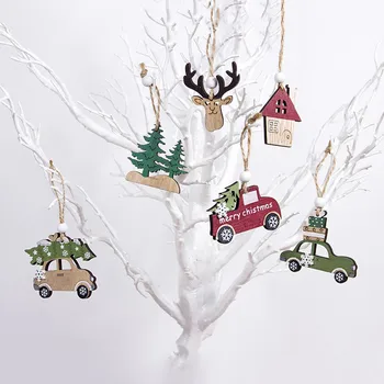 1PC 2D 3D Kalėdų Ornamentu Mediniai Kabinti Pakabučiai Žvaigždė Kalėdų Medžio Bell Kalėdų Dekoracijas namams Šalis Naujųjų Metų Navidad