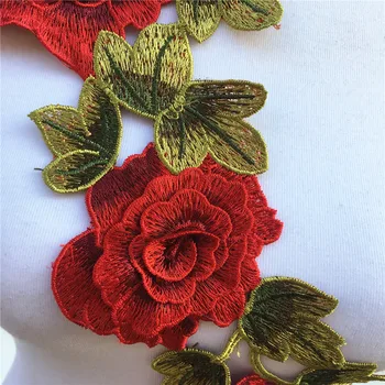 1Pc 3D Red Išsiuvinėti Audinys Rožių Gėlių Venise Nėrinių Siuvimo, Aplikacijos, Nėrinių Apykaklės Iškirpte Apykaklės Aplikacijos Priedai