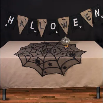 1pc Helovinas Apdailos juoda nėrinių megzti voratinklyje Stalo Runner Staltiesė Židinys Mantija Namų Halloween Party Prekes