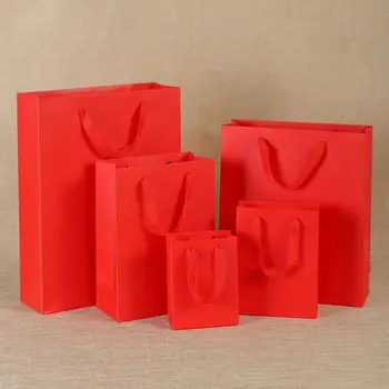1pc Multi dydžio raudonos spalvos Kraft Popieriaus, dovanų Maišeliai su rankenomis Pirkinių Paketas Krepšys Naujųjų Metų 