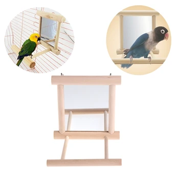 1PC Naminių Paukščių Veidrodis Medinis Žaislas Žaisti su Ešeriai Parrot Budgies Papūga Cockatiel Conure Amadinai Lovebird