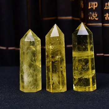1pc Natūralus citrinas rašė Kristalų Taško Gydymo Obeliskas Geltonas Kvarcas Lazdelė Gražus Ornamentas, Namų Dekoro Reiki Akmens Piramidės