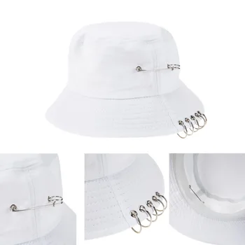1PC Unisex Moterys Vyrai Bucket Hat Pin Žiedai Sunhat Kepurės Vasaros Skrybėlės