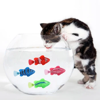 1PCS Baterijos Žuvų Katė Žaislas Vandens Aktyvuotas LED Plaukimo Žuvų Žaislas Katė Žuvų Žaislai su Vandens Piktžolių & Atsuktuvas Katėms