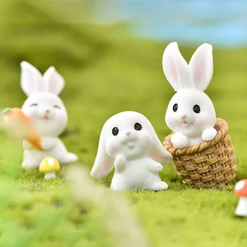 1Pcs Dervos Miniatiūros Statulėlės Sodo Dekoro Augalų Ornamentais Cute Bunny Amatų Bonsai Namų Reikmenys Micro Kraštovaizdį 