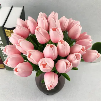 1pcs Geltona Nekilnojamojo Touch Tulip Gėlių Vestuvių Nuotaka Gėlių Baltas Mini Dirbtinės Tulpės Home Hotel Apdailos Šalies Prekių