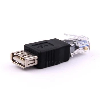 1pcs Kristalų Galvos RJ45 Male į USB 2.0 AF Moterų Adapteris Jungtis, Nešiojamas kompiuteris LAN Tinklo Kabelis Ethernet Converter plug
