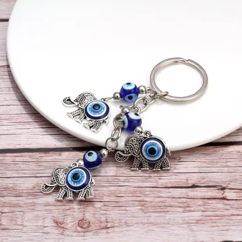 1Pcs Mėlyna Evil Eye pagrindiniai mygtukai Keychain Dramblys Nepriklausomo Key Chain Lydinio Kutas Automobilių Key Chain Mados Juvelyrika Dovanos