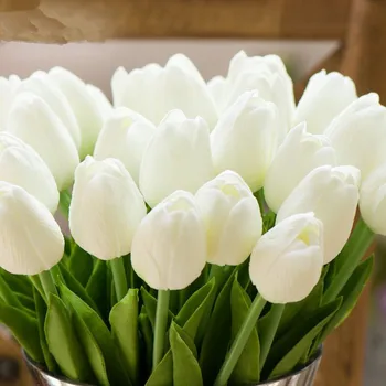1pcs Pu Tulpės Dirbtinių Gėlių Nekilnojamojo Touch White Tulip Dirbtinių Gėlių vidaus Apdailos Šilko Vestuvių Nuotaka Gėlių Puokštės