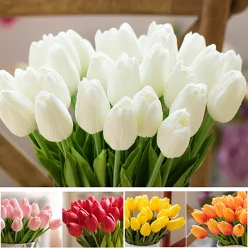 1pcs Pu Tulpės Dirbtinių Gėlių Nekilnojamojo Touch White Tulip Dirbtinių Gėlių vidaus Apdailos Šilko Vestuvių Nuotaka Gėlių Puokštės