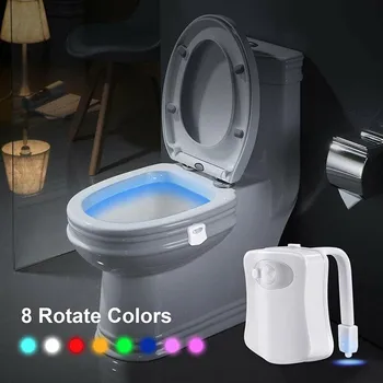 1PCS/Smart Judesio Jutiklis Tualeto Sėdynė Naktį Šviesa 8 Spalvų Vandeniui Apšvietimas unitazo LED Lempos, WC Tualeto
