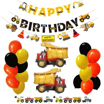 1Set Ekskavatorių Pripučiami Balionai Statybos Traktoriaus Kamuolys Sunkvežimis Transporto Baneriai Baby Shower Vaikų Berniukų Gimtadienio Prekes