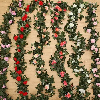 2.5 m/8,2 pėdų Dirbtinio Šilko Gėlių žiedai Rožių Lapų Girlianda Vynuogių Ivy Vestuvių Gėlių Sodas Helovinas Kalėdų gėlės Deoration