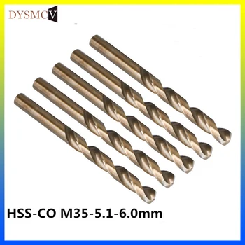 2 vnt Twist Drill Bits 5.1, 5.2, 5.3, 5.4, 5.5, 5.6, 5.7, 5.8, 5.9 ，6.0 mm HSS-CO M35 plieno, tiesus kamienas nerūdijančio plieno