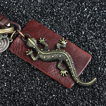 2018 Driežas Gecko Gyvūnų, Kabamųjų Keychain natūralios Odos vintage vario Raktų pakabukai Vyrų Keychains Pakabukai, Moterims, Aksesuarai