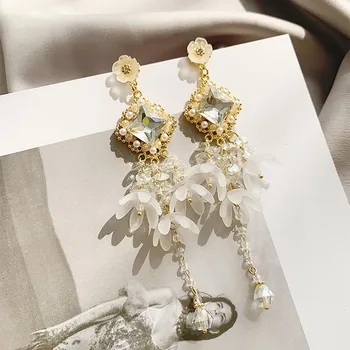 2019 Dominuoja Moterų temperamentas fine crystal gėlių dizainas Lašas auskarai korėjos Hiperbolė stiliaus ilgai kutas nauji auskarai