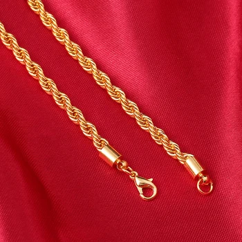 2019 Karšto pardavimo, Mažmeninės prekybos, Didmeninės Ilgai Aukso Spalva Žmogus karoliai 4mm 16,18,20,22,24,26,28,30 colių Pasukti Virvę, Grandinės juvelyrikos accesory