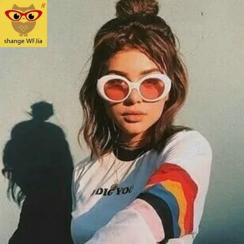 2019 karšto Vintage retro akiniai nuo saulės Moterų white black akiniai akiniai Kurt Cobain akinius ovalo formos akiniai nuo saulės ponios madinga UV