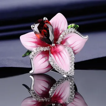 2019 Kokybės Rožinės spalvos Cirkonis Raudona Princesė iškirpti crystal Rose Gėlių Žiedai Moterų Moterų Vestuvių Nuotaika Žada Papuošalai, Aksesuarai