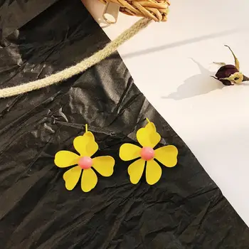 2019 korėjos Geltonos spalvos Auskarai Gėlių Saldus Geometrinis Stud Auskarai Crystal Pearl Pendientes mujer Moterų Ausų Papuošalai brincos