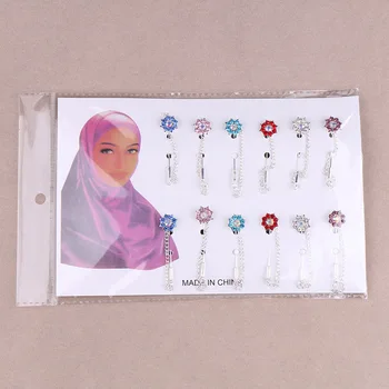 2019 kristalų hijab smeigtukai saugos 12PCS kalnų krištolas Gėlių Segė Atvartas Vestuvių Boutonniere Islamo Hijab Galvos Skara Pin