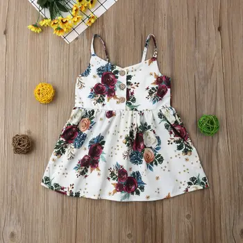 2019 M. Vasarą Bamblys Kūdikių Gėlių Mergaitės Suknelė Be Rankovių Su V Kaklo Šalies Holiday Beach Suknelė Mergaitėms