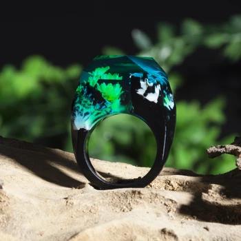 2019 Mados Medžio Derva Žiedas Moterų Miškų Rankų Darbo Rainbow Star Paslaptis Dangaus Micro Kraštovaizdžio Medinis Žiedas Aukštos Kokybės Juvelyriniai Dirbiniai