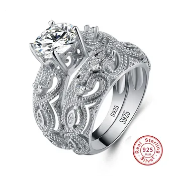 2019 Mados Prabangių Moterų Krištolo Baltas Cirkonis 925 sterlingas Sidabro Žiedas Vestuvių Nuotakos Rinkiniai Žada Sužadėtuvių Žiedai Moterims