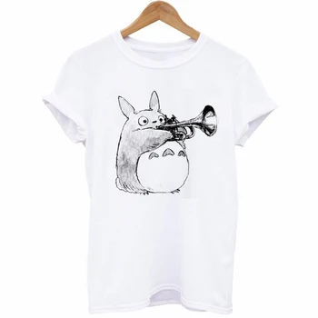2019 Mados Vasaros Baltos spalvos Marškinėliai Moterims Topai Tees Harajuku 3D Trumpas Rankovės Totoro Spausdinti Juokinga Marškinėlius Moterims Tees Viršūnės