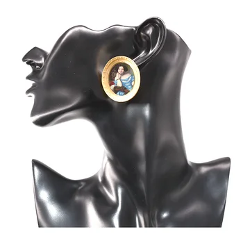 2019 Mona Lisa Derliaus Stud Papuošalai Aliejaus Tapybai Aukso Metalo Didelis Retro Ovalo Formos Auskarai Ledi Portretas Baroko Papuošalai Moterims, Naujas