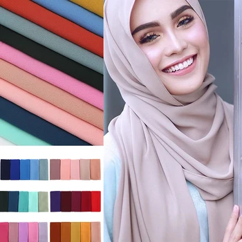 2019 moterų paprastas burbulas šifono skara hijab wrap vientisų spalvų skaros, lankelis populiarus hijab musulmonų šalikai/šalikas