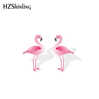 2019 Nauja Pink Flamingo Akrilo Auskarai Juokinga Flamingas Dervos Auskarai Paukščių Stud Ausies Dovanos Vaikams Epoksidinės Auskarai