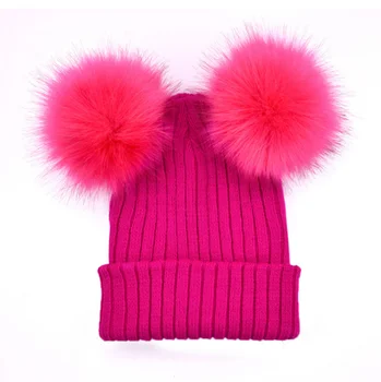 2019 Naujas Vilnos Skrybėlę Moterų Žiemos Kepuraitė Lauko Stambusis Megztiniai su Dvigubu Kailiu Pom Pom Mielas Ruožas Beanie Skrybėlių