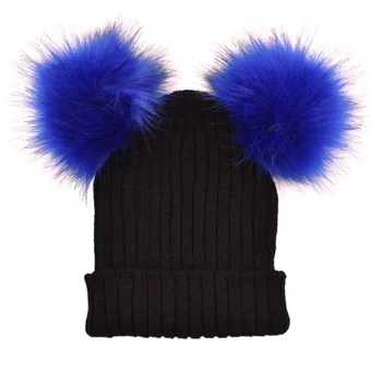 2019 Naujas Vilnos Skrybėlę Moterų Žiemos Kepuraitė Lauko Stambusis Megztiniai su Dvigubu Kailiu Pom Pom Mielas Ruožas Beanie Skrybėlių
